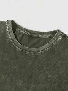 2026 Summer Tops1pc Retro Water Washed T Shirts, Artistic Graphic Featuring A Blooming Rose Intertwined With Bold Anti Social Club Text Symbolizing Contrast Between Beauty And Isolation Vintage 100% 230g Pure Cotton Casual Tee For Men,Street Y2K, Summer Tops, New Year Gifts,UnisexLoose And Comfortableshirt - 軍綠色 - 查看 3