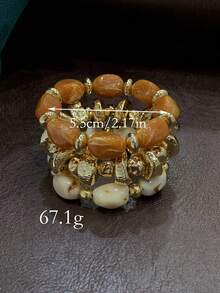 3pcs/Set Vintage Boho Thick Multi-Layer Acrylic Beaded Bracelet, Fashion Luxury Accessory For Women, Couples, Party, Daily Wear - MulticolorQE - View 2