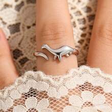 925 Silver Plated Jurassic Dinosaur Adjustable Ring, Cute Animal Theme Ring Suitable For Couples Daily Wear, Party Jewelry Gift - Ring - View 7