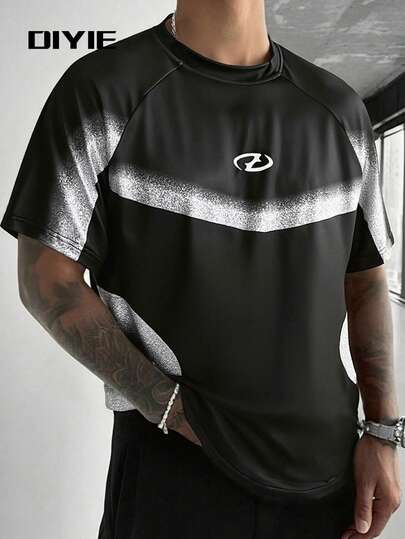 DIYIE Men's Daily Active Digital Print Short-Sleeve T-Shirt Men's Youthful Streetwear Short-Sleeve T-Shirt Men's Preppy Digital Print T-Shirt Fitted, Soft, And Comfortable Y2K Style