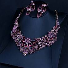 European And American Fashion Elegant Purple Crystal Necklace, Earrings, Exaggerated Choker Jewelry Set - Multicolor - View 5