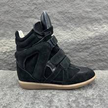 2026 New Women's High-Top Sneakers Made Of Genuine Leather With Invisible Height Reinforcement, Fashionable Casual Shoes Suitable For Outdoor Activities, Work, City Strolls, Meetings And Sports. - 黑色 - 查看 7