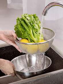 2件套不锈钢淘米篮、搅拌碗和水果滤网、蔬菜沥水篮、打蛋碗套装、蔬菜清洗盆、量杯打蛋碗、搅拌碗和水果滤网 - 銀色 - 查看 9