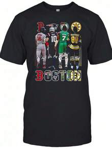 Super Value Hot  T-Shirt Full Size S-5XL Boston Sports Teams Red Sox Celtics Bruins Logo And Player Si (2) Suitable Gift For Fans HR001 - 黑色 - 查看 6