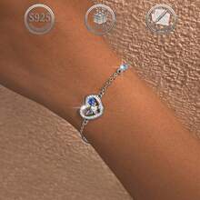 1pc Elegant & Delicate 925 Silver Butterfly & Heart Cubic Zirconia Inlaid Women Bracelet, Suitable For Daily, Party, Holiday, Date, Gift - Silver - View 7