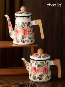 1pc Rose Enamel Teapot, Kettle, Large Capacity Teapot, Suitable For Gas Stove And Induction Cooktop, Universal Tabletop Decorative Enamel Teapot - Rose Enamel Pot - View 10