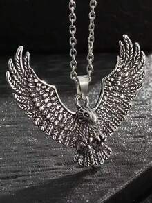 Men's Fashion Alloy Spread Wing Eagle Pendant Necklace, Punk Style Jewelry - Silver - View 2