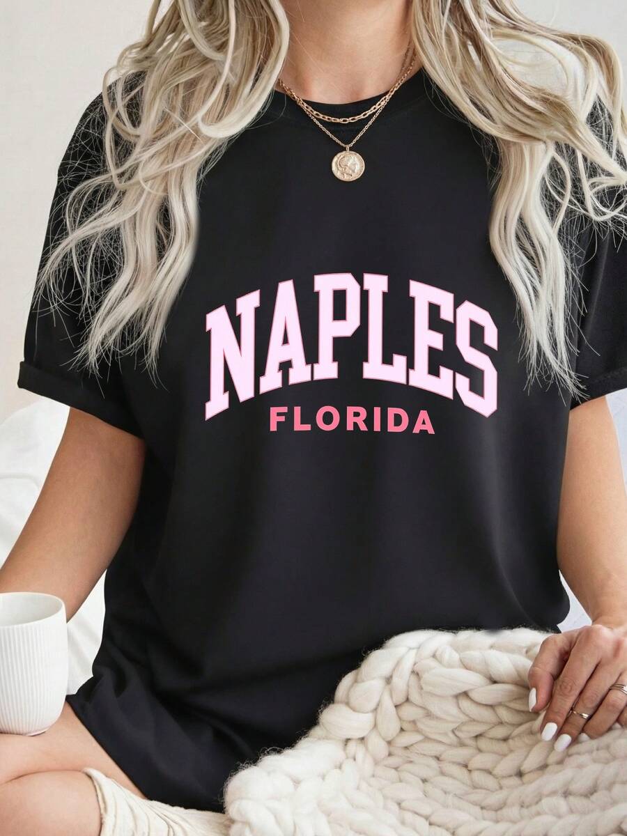 Naples Florida Retro Preppy Throwback Girls Pink Women Sweatshirt - Monsterry (2)-4 - Đen 3 - Xem 1