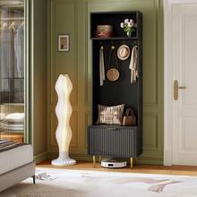 Perchero de 180 cm con banco y espacio de almacenamiento, perchero con banco para zapatos, perchero para entrada, perchero con 4 ganchos dorados y patas de metal para entrada y sala de estar. - Negro - Ver 1