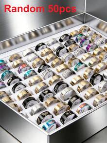 10/20/30/50/100/200/300/500pcs Random Fashion Ring Set, Made Of Stainless Steel, Multiple Styles For Mix And Match, Suitable For Men And Women With Uncertain Styles And Sizes - Multicolor - View 16