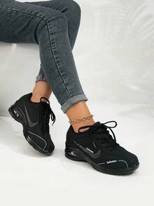 SAILUOPU Women's Casual Sneakers, Thick Sole Air Cushion Shock Absorbing Lightweight Shoes - Black - View 2