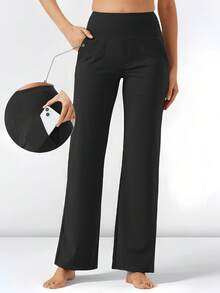 1PC Women's High-Waisted Wide Leg Pants - Ultra Stretchy With Deep Pockets | The Ultimate Vacation Outfit Staple For Summer Outfits For Women, Beach Days & Valentine Outfits For Women - 1pc 黑色 - 查看 1