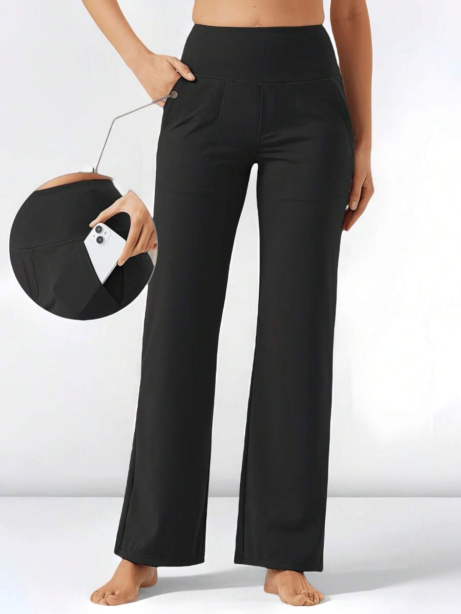 1PC Women's High-Waisted Wide Leg Pants - Ultra Stretchy With Deep Pockets | The Ultimate Vacation Outfit Staple For Summer Outfits For Women, Beach Days & Valentine Outfits For Women - 1pc 黑色 - 查看 1