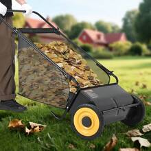LIZHOUMIL Heavy-Duty Manual Lawn Sweeper - 26" Cleaning Width, Adjustable Height Leaf & Grass Collector With 7 Cubic Feet Hopper Bag, 4-Brush Efficient Debris Sweeper For Backyard Maintenance - Black + Yellow Wheels - View 1