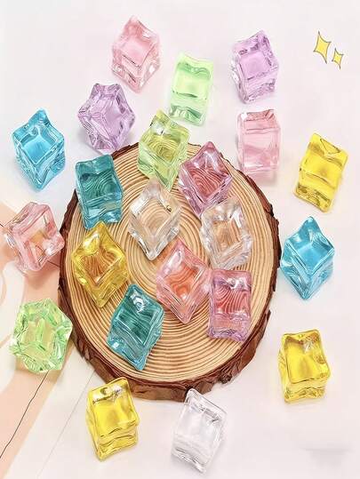 50-5pcs Glow-In-The-Dark Resin Ice Cubes, Realistic Transparent Illuminating Ice Blocks 1.8cm, Mixed Colors For Outdoor Yard Decor, Party Decoration, Garden Ornaments, Decorative Ice Cubes With Starry Sky Changing Color Effect Shining In Dark, DIY Resin Crafts, Birthday/Party/Holiday Gifts