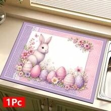1pc Rabbit & Easter Egg Pattern Printed Absorbent Dish Drying Mat, Espresso Machine Countertop Pad, Sink Drain Mat, Faucet Splash Guard, Bathroom Cup Coaster, Home Decor, Easter Decoration, Easter Gift - Multicolor - View 12