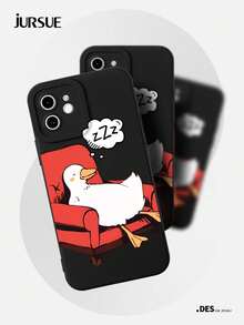 Ốp lưng điện thoại hình vịt JURSUE dễ thương, phong cách Kawaii, thẩm mỹ, hoạt hình, chống sốc, mềm mại, tương thích với iPhone 17 16 15 14 13 12 11 Pro Max SE 2020 X XR XS Ip 8 7 Plus XYH2272 - màu đen - Xem 5