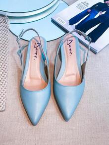 Slingback Open-Toe Pump With A Heel Below 3cm. - Light Blue - Plain - View 5