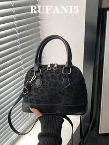 Fashionable Commuter Vintage Leopard Print Handbag - Black - View 9