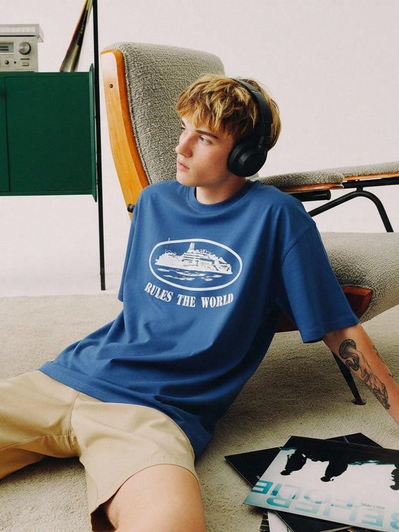 Open Phase 男士新款时尚嘻哈印花T恤 春夏款 - 藍色 - 查看 1