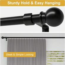 1 Set - Curtain Rod Fits Windows 33-149 Inches, 5/8 Inch Decorative Curtain Rod Set, Matte Black Splice Single Window Curtain Rod With , For Bathroom, Bedroom, Living Room, Outdoor Patio, Kitchen, Small Curtain Rod - 16mm Diameter Spherical Decorative Head - View 10