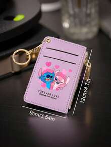 1个史迪奇卡通印花拉链多卡位超薄卡包带身份证窗口信用卡钱包零钱包钥匙扣女士钱包迷你钱包小钱包钥匙扣 - 彩色 - 查看 6