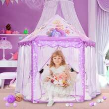 Princess Mermaid - Tienda de campaña para s color morado grande para niñas de 3 a 12 años juguete de castillo para interiores y exteriores para juegos de s 55 x 53 pulgadas DxH-074 - como en la foto - Ver 3