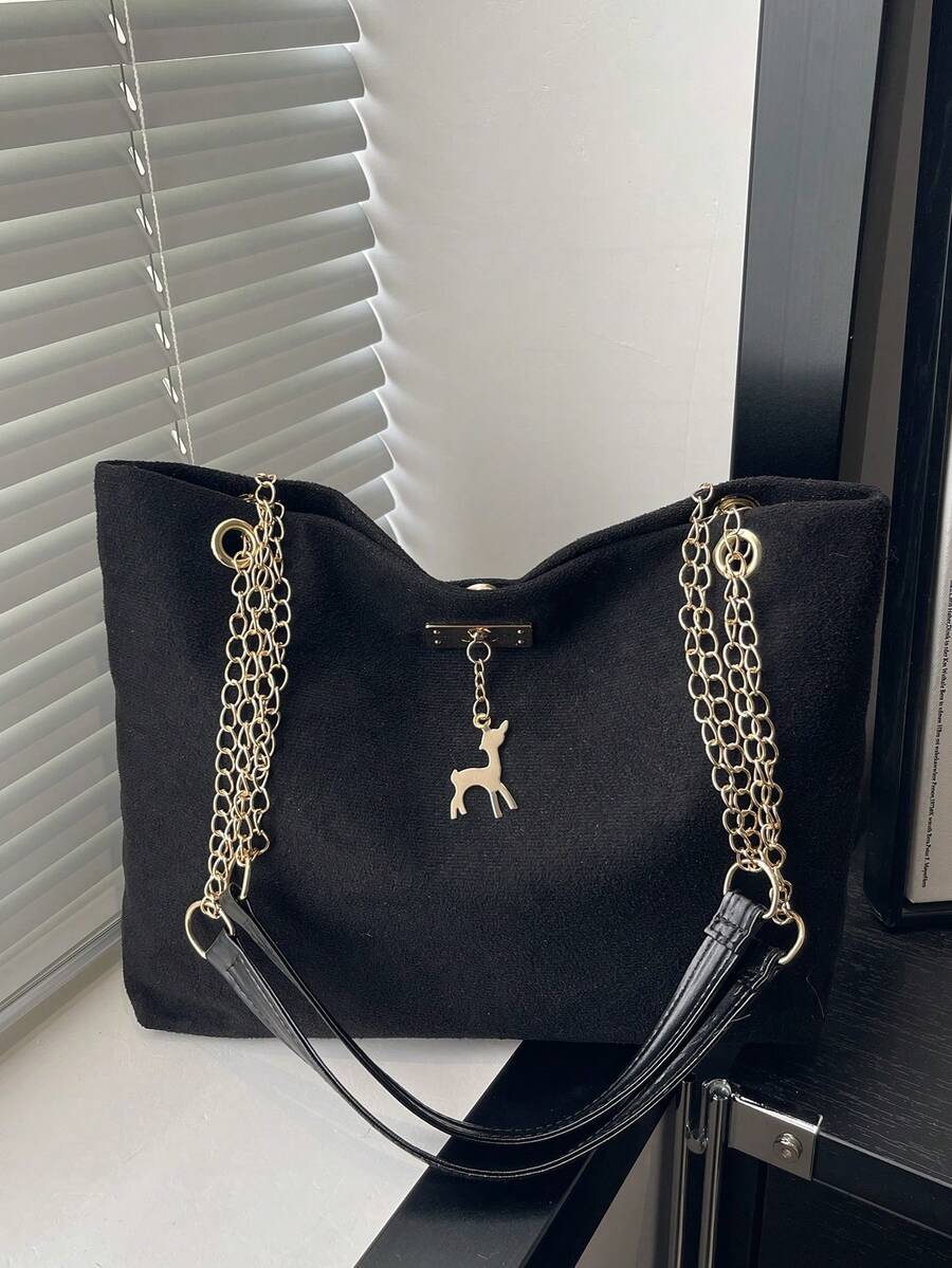 Retro Commuter Texture Chain Shoulder Bag For Women, 2026 Winter New Stylish Ins Underarm Tote Bag - Black - View 1