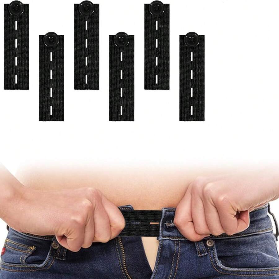 5pcs Adjustable Waistband Extenders - Elastic Pants Buckle For Maternity & Jeans, Available In Khaki, White, Blue, Black - A - View 1