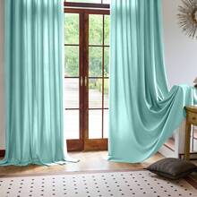 1 Pieza Cortina de Terciopelo Suave de Color Sólido 140x225 cm con 8 Ojales, Panel Decorativo Moderno para Sala y Dormitorio, Estilo Minimalista - Verde agua - Ver 5