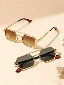 时尚金属大框驾驶眼镜，方形镜框，现推出纤薄金属版本，适合拍照、旅行。 - 彩色 - 查看 3