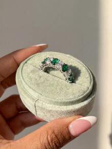 Stylever 1pc 925 Sterling Silver Minimalist Geometric Sparkling Cubic Zirconia Ring, Basic Single Ring, Delicate Jewelry, Suitable As Birthday, Party, Wedding Gift For Women - Style 1 - View 3