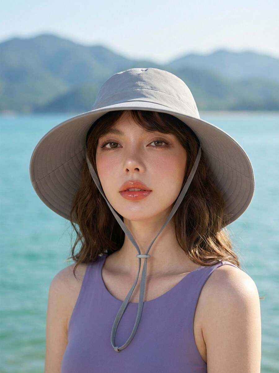 CAMEL CROWN 宽檐防晒帽,高紫外线防护系数,适合骑行、徒步旅行和户外活动 - 淺霧灰米白 - 查看 1
