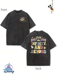 1 New Disney Cotton Washed T-Shirt, Disney Toy Story Buzz Lightyear Print, Round Neck Leisure And Comfortable Cotton Washed T-Shirt, Suitable For Sports And Daily Wear, Good Choice For Gifts, Party Essential, High-Quality Clothing, Suitable For Gifts. - Black - View 1