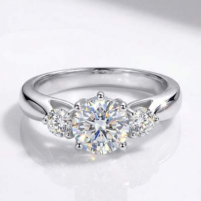 1pc 1 Carat Hollow 6-Prong Round Moissanite Diamond Ring, 925 Sterling Silver Luxury Engagement Wedding Band, Bridesmaid Birthday Anniversary Gift, Bridal Wedding Jewelry