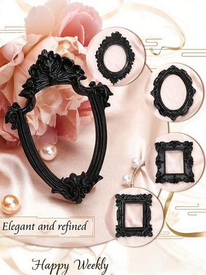 5pcs/1pc Vintage Mini Photo Frame, Small Retro Resin Frame For Wall Hanging, DIY Jewelry Display, Christmas, Holiday Party Decor (Black)