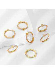 1pc Fashionable Jewelry Couple Ring, Luxury 26 Letter Open Ring - Gold - View 6