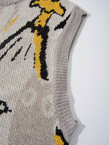 ANDREILEE 男士休闲无袖针织背心，简约猫咪吉他图案，透气百搭，适合春夏穿着 - 卡其色 - 查看 5