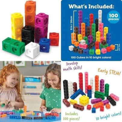 Learning Resources MathLink Cubes - Set Of 100 Cubes, Ages 5+ Kindergarten, STEM Activities, Math Manipulatives, Homeschool Supplies, Teacher Supplies(Default)