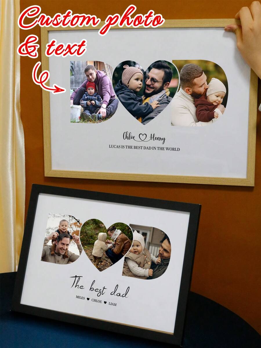 LICVIC Custom Photo Frame For Dad With Name And Message, Personalized Father'S Day Picture Frame Gift, Family Photo Display With Text, Meaningful Customized Home Decor Keepsake, Wall Decor, Living Room Decor, Elegant Customizable Photo Frame Gift, Father, Family, Dad, Kids - Style a - View 1