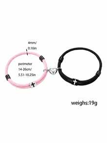 ZIRUISP 2pcs/Set Couple Magnetic Matching Bracelet, Cross & Heart Pendant Adjustable Handmade Woven Bracelet, Long Distance Commitment Fashion Jewelry, Valentine's Day Anniversary Gift For Boyfriend Girlfriend - Heart-shaped Magnetic Cross Bracelet - View 8