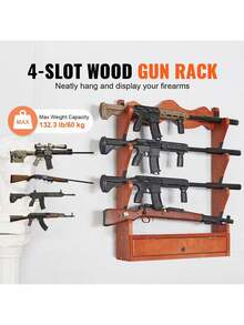 VEVOE Gun Rack, Wood Gun Rack Wall Mount, Gun Display Rack Holds 4 Rifles, Shotguns, 132 Lb Heavy Duty Wall Storage Display Rifle Rack With Soft Padding - 銅色 - 查看 2