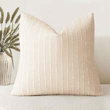 1件象牙白（不含填充物）装饰提花天鹅绒枕套，舒适现代条纹质感靠垫套，适用于沙发、卧室、客厅、展厅，四季皆宜。 - 象牙白 - 查看 9