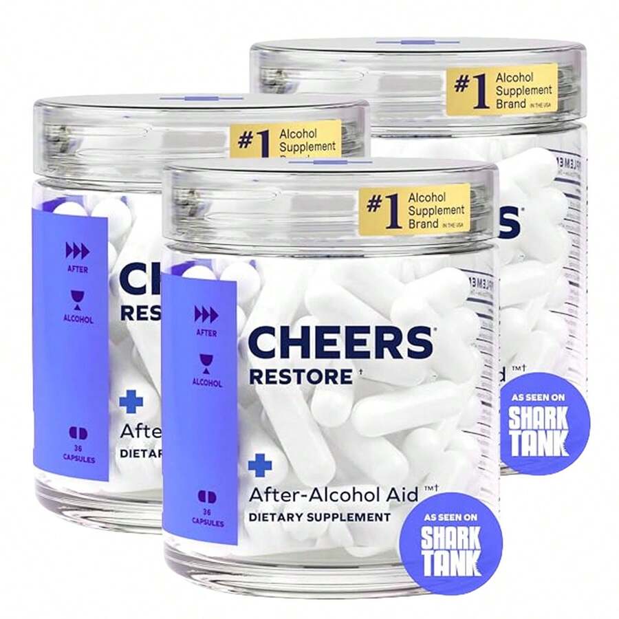 Cheers Restore 12 Doses Supplement Capsules With DHM L-Cysteine Milk Thistle Prickly Pear Ginger Supplement Complete B-Vitamins Vitamin C E Sodium Potassium Vegetarian - 3 pcs - 查看 1