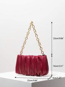 Ruched Pleated Metal Chain Shoulder Bag, Elegant Women's Wallet, Suitable For Commuting, Work, Party, Date (Random Pattern) - Burgundy - View 7