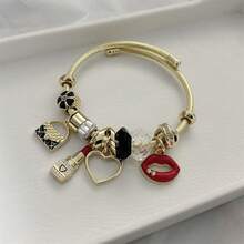 1件熊猫DIY时尚百搭心形口红不锈钢可调节手链送给闺蜜的礼物 - 金色 - 查看 9