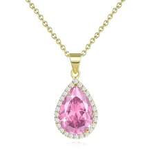 Diamond Teardrop Pendant Necklaces For Women Crystals Birthstone Costume Jewelry Gifts For Women,Gold Plated 17.92 + 1.97 Inch Chain - 粉色 - 查看 1