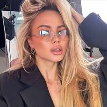 New Fashion Retro Frameless Oval Hot Girl Street Style Sunglasses Y2k Metal Futuristic Style Small Frame High-End Sunglasses - 無色 - 查看 2
