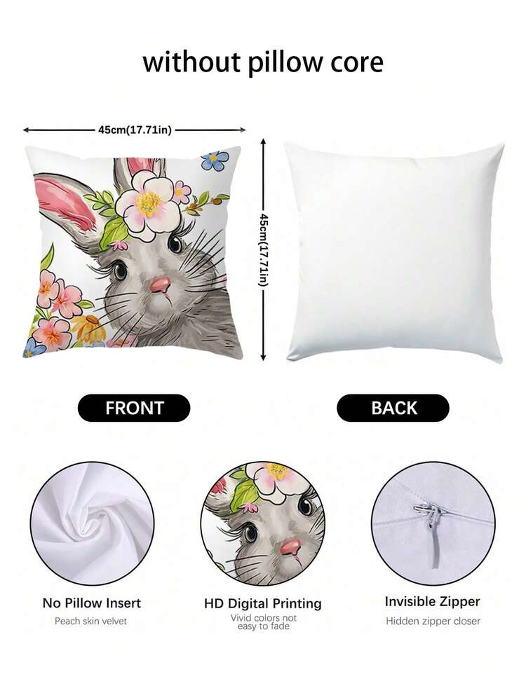 4 件套乡村风复活节抱枕套 | 农舍风格装饰，饰有兔子、胡萝卜、彩蛋和花卉图案 | 可机洗拉链抱枕套，适用于家居和沙发 - 多色 - 查看 3