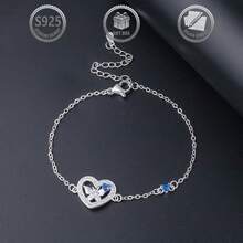 1pc Elegant & Delicate 925 Silver Butterfly & Heart Cubic Zirconia Inlaid Women Bracelet, Suitable For Daily, Party, Holiday, Date, Gift - Silver - View 1
